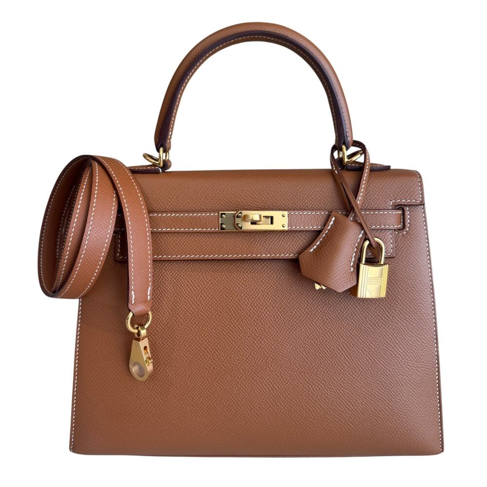 Hermes Kelly 25 Sellier Gold Tan Epsom Leather Gold Hardware
